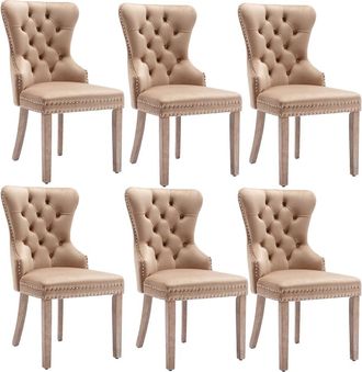 Urban Meuble Conjunto 6 sillas comedor estilo royal terciopelo marr&oacute;n patas madera