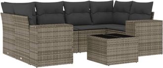 vidaXL Vidaxl - Set De Sof&aacute;s De Jard&iacute;n 7 Piezas Con Cojines Rat&aacute;n Pe Gris