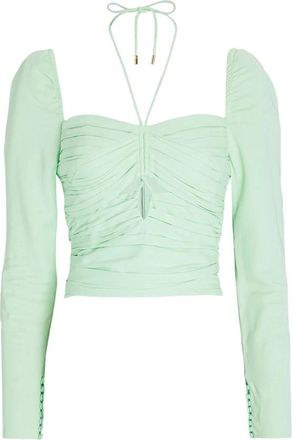 Self Portrait Korte top van stretch cr&ecirc;pe Ss 22-024T - Dames - Blouses - Groen - S - Overhemden