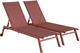 Sweeek Set of 2 multi-position aluminium sun loungers with wheels, Elsa, Terracotta, 191x55x94 cm