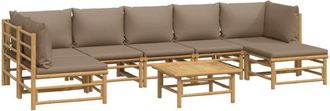 vidaXL Set De Muebles De Jard&iacute;n 8 Piezas Bamb&uacute; Y Cojines Gris Taup&eacute; Vidaxl