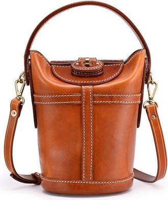 OLD TREND Begonia Genuine Leather Vintage Bucket Crossbody in Caramel at Nordstrom