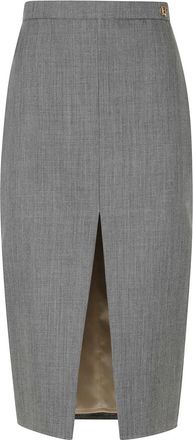 Elisabetta Franchi Falda Midi con Abertura Delantera - Skirts - Mujer - Gris - M