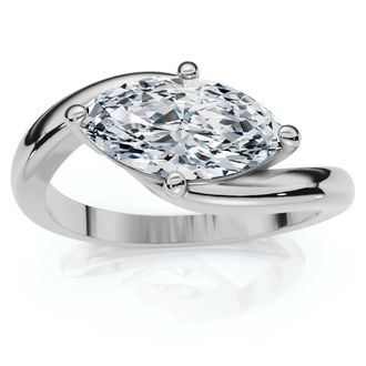 Pompeii3 1Ct Marquise Diamond Solitaire Curve East To West Ring Gold Lab Grown Gold