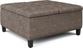 Simpli Home Harrison 36In Transitional Square Coffee Table Storage Ottoman