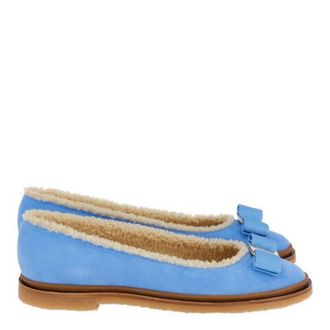 Ferragamo Varina Shearling-Lined Suede Ballet Flats, Size 7 C