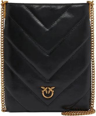 Pinko Flat Satchel Leather Naplak Big Black