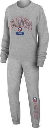 WEAR by Erin Andrews Womens WEAR by Erin Andrews Heather Gray New York Islanders Knit Long Sleeve Tri-Blend T-Shirt & Pants Sleep Set at Nordstrom, Size X-Large