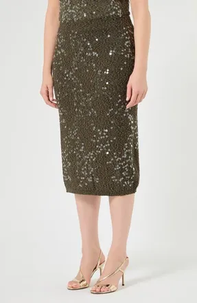 Marina Rinaldi Sequin Boucl&eacute; Skirt in Kaki at Nordstrom, Size X-Large