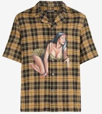Roberto Cavalli Embroidered Check Shirt, Brand Size 56 ( US Size 46 )