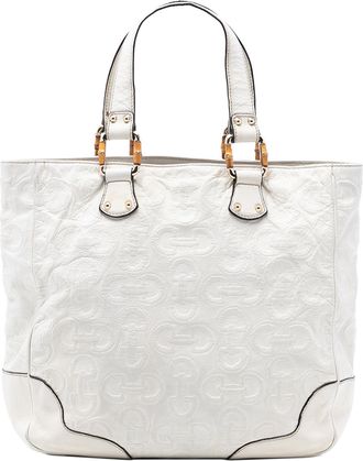 Gucci Pre-owned Womens Leather Bamboo Horsebit Tote - White - One Size