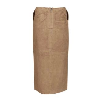 Rotate Suede Midi Pencil Skirt - female - ROTATE Birger Christensen - Leather Skirts - Beige - S - Skirts