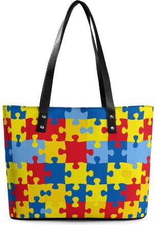 Generic Color Autism Awareness Puzzle Tote Bags for Women Cute Shoulder Purses Handbags