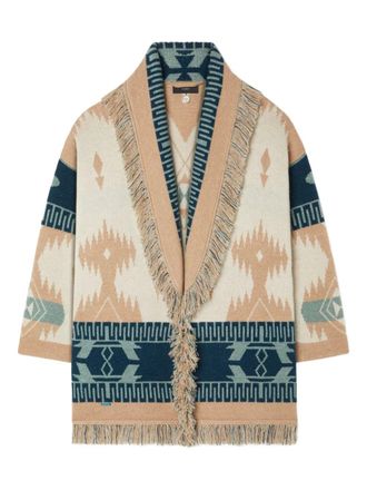 Alanui Icon jacquard fringed cardigan - women - Cashmere/Linen/Flax/Cotton - L - Neutrals
