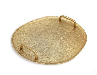 Classic Touch 15L Gold Hammered Round Tray with Handles