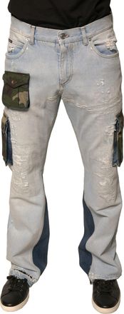 Dolce & Gabbana Mens Distressed Denim Jeans Camouflage Pocket Style - Light Blue Cotton - Size EU 48 (Mens)