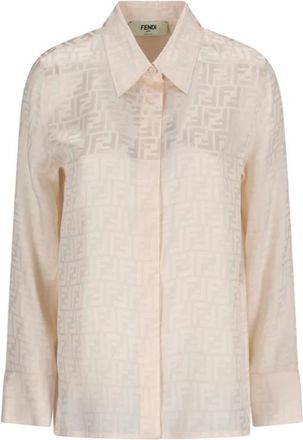 Fendi Shirts, female, Beige, Size: M FF Crepe Satin Shirt