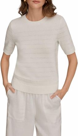 DKNY Sequin Elbow Sleeve Cotton Blend Sweater in Cream at Nordstrom, Size X-Large