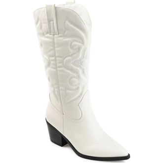 Journee Collection Chantry Western Boot in White at Nordstrom Rack, Size 9.5 Wide Calf