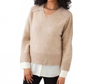 Karen Kane Layered V-Neck Sweater In Oatmeal