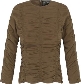 Cortana Gedrapeerd Zijde-Wol Top Martha - Dames - Longsleeves - Bruin - L - Wol - Tops