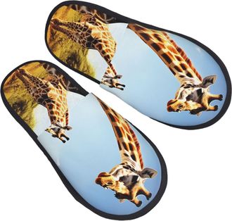 Generic Fluffy Slippers Wild Giraffe Soft Cotton Slippers Furry Anti-Slide Slipper For Winter Guest Room Hotel M