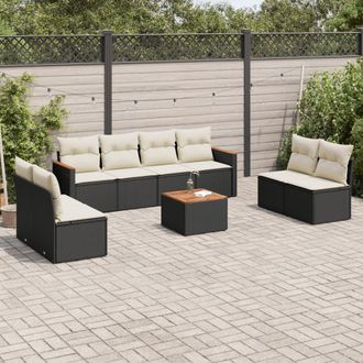 vidaXL Vidaxl - Set De Sof&aacute;s De Jard&iacute;n 8 Piezas Y Cojines Rat&aacute;n Sint&eacute;tico Negro