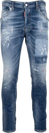 Dsquared2 Herenknoop Jeans met Leren Patch - Heren - Skinny Jeans - Blauw - 2XL - Katoen - Jeans