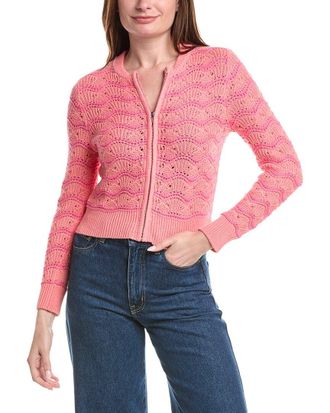 Isla Eliza Pointelle Stripe Zip Bomber Jacket