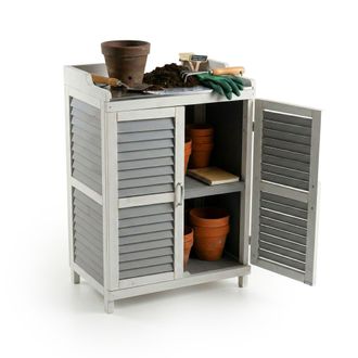 Relaxdays Relaxdays Mesa De Cultivo Con Armario Inferior, Madera Y Encimera De Hierro, 100 X 67 X 47 Cm, Gris/blanco