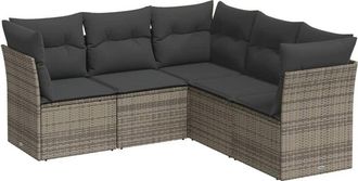 vidaXL Juego De Sof&aacute;s Jard&iacute;n Con Cojines 5 Pzas Rat&aacute;n Sint&eacute;tico Gris Vidaxl