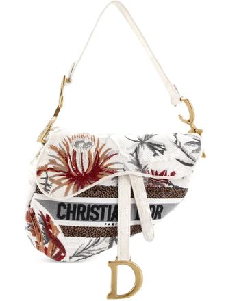 Dior Saddle Bag Logo Embroidered Canvas Medium shoulder bag - Grigio