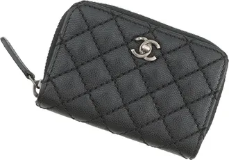 Chanel Black Grained Calfskin Coin Purse/Coin Case (Pre-Owned)