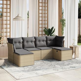 vidaXL Cojines Para Sof&aacute;s - Juego De Sof&aacute;s Jard&iacute;n Con Cojines Beige Mezcla 6 Pzas Rat&aacute;n Pe