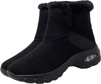 Yardwe Women Winter Boots Warm Plush Lined Snow Boots Non-Slip Mid-Calf Black Fashionable Footwear for Autumn and Winter Outdoor Use