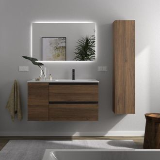 Cygnus Bath Mueble De Ba&ntilde;o Bequia Plus Metal 90cm Nogal Lavabo Porcelana Grifo Derecha 1p