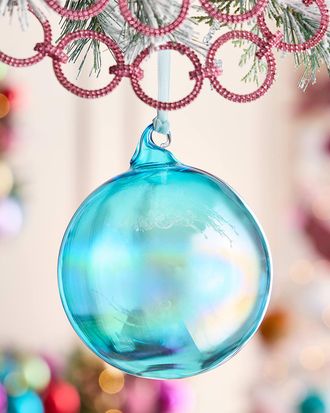 Jim Marvin Sky Blue Bottle Glass Christmas Ornament