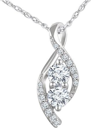 Pompeii3 5/8ct Two Stone Diamond Freeform Pendant 10k White Gold 5/8 Tall