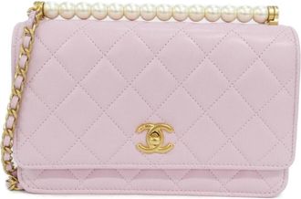 Chanel Pink Artificial Pearl Leather Chain/Shoulder Wallet (Pre-Owned)