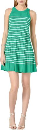 English Factory Pleated Stripe Knit Minidress in Green/White at Nordstrom, Size X-Small