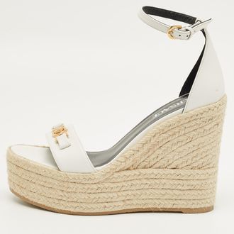 Versace White Leather Medusa Espadrille Wedge Sandals