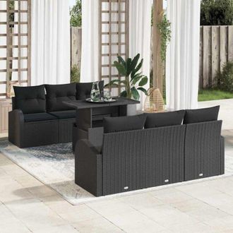vidaXL Vidaxl - Conjunto De Sof&aacute; De Jard&iacute;n Manual 7 Pcs Negro 100 X 55 X 73 Cm