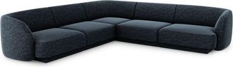 MICADONI Sofá esquinero simétrico 5 plazas de tejido chenilla azul regio