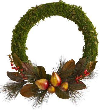 Nearly Natural 22in Pear, Magnolia And Moss Artificial Wreath