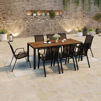 IDMarket Conjunto De Muebles De Jard&iacute;n Noumea Mesa De 190 Cm Con Tablero De Cristal Templado Efecto Madera Y 8 Sillas Apilables De Color