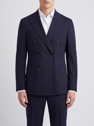 Lardini Double-Breasted Virgin Wool Blend Blazer with Peak Lapels and Patch Pockets