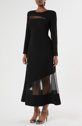 Marina Rinaldi Giunto Mixed Media Long Sleeve Dress in Black at Nordstrom, Size 20W