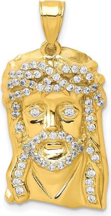 Diamond2Deal 10k Yellow Gold Cubic Zirconia Micropave Jesus Face Pendant