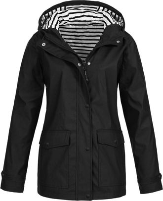 Generic Black Raincoat Women Lightweight Waterproof Hooded Rain Coat Long Sleeve Casual Windbreaker Softshell Outerwear Functional Raincoats Packable Rain Jac