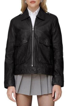 Avec Les Filles Leather Aviator Jacket in Black at Nordstrom Rack, Size Large